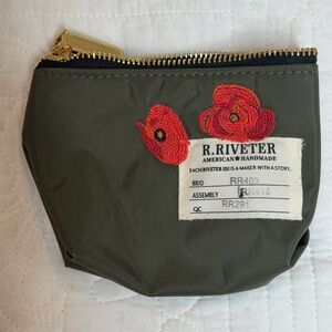 R. Riveter Lucy Mini Zipper Pouch Poppy Green Nylon USA NWOT Olive Green